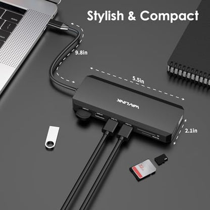 WAVLINK Laptop Docking Station Dual Monitor/Triple Display for Windows OS | USB C Hub with 2 HDMI, DisplayPort, 100W PD in, Gigabit Ethernet, USB 3.0/ 2.0 Ports, SD/TF Card Reader, Audio