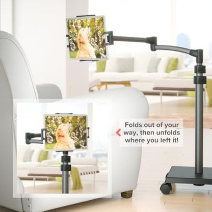 Levo G2 Deluxe Tablet Floor Stand, Rolling iPad Holder for Work & Streaming | Premium 5-axis arm reaches over chairs and beds, extra-tall 30-56 in height, locking casters, hands-free reading and play