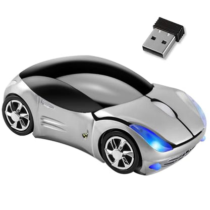 Silver Car Mouse，1600DPI 2.4G with USB Reciver Computer Mice for Computer Wireless Computer Mouse Wireless Cute Wireless Mouse for Laptop Tablet for Windows Mac OS（Silver） - color: Silver