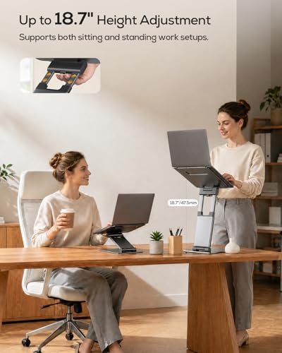 Nulaxy Pull-Out Height Adjustable Laptop Stand for Desk, 22 LB Support | Full Aluminum Standing Desk Holder, Vented Panel, Dual Foldable Design, Compatible with 10-17 Inch Laptops, Office Essentials - color: A-Gray