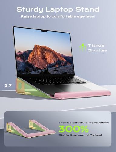 JCZT Aluminum Laptop Stand, Notebook Stand with Wrist Rest, Ergonomic Detachable Laptop Mount, Computer Stand Compatible with 10-17'' All Laptops Such as MacBook Air Pro/HP/Dell/Lenovo, Pink - color: Pink