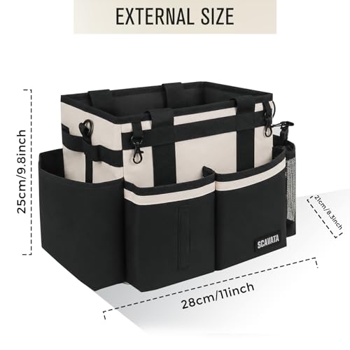 SCAVATA Compact Wearable Cleaning Caddy with Handle & Shoulder Straps | Small Cleaning Supplies Organizer, Under Sink & Car Cleaning Tools Storage Bag for Housekeepers Cleaners, Cream White - color: CreamWhite