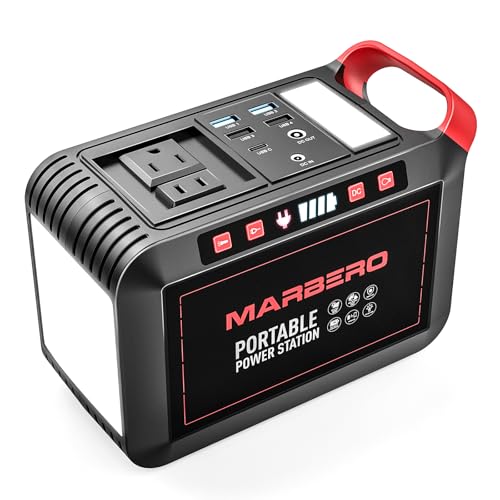 MARBERO 200W Portable Power Station 148Wh Camping Solar Generator Laptop Power Bank with AC Outlet 110V, DC, USB QC3.0, LED Flashlights for CPAP Home Outdoor Trip Emergency Backup - color: Light Red