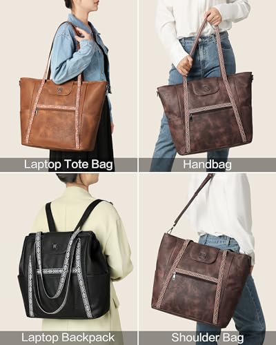Large Laptop Tote Bag for Women Designer Leather Laptop Bag, 15.6in | Fashion Travel Backpack Purse Shoulder Handbag Fits 15.6 Laptop, Daily, Work, Business Trip, Weekend Travel, Teacher - color: Turquoise Green