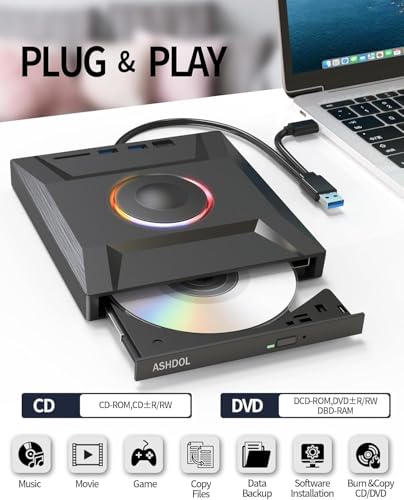 7 in 1 External CD DVD Drive, USB 3.0 and Type-C Disc Reader Writer Burner Player,Slim and Portable CD DVD +/-RW Optical Drive for PC Laptop Desktop MacBook Mac Windows Linux OS Apple - style: 7 in 1