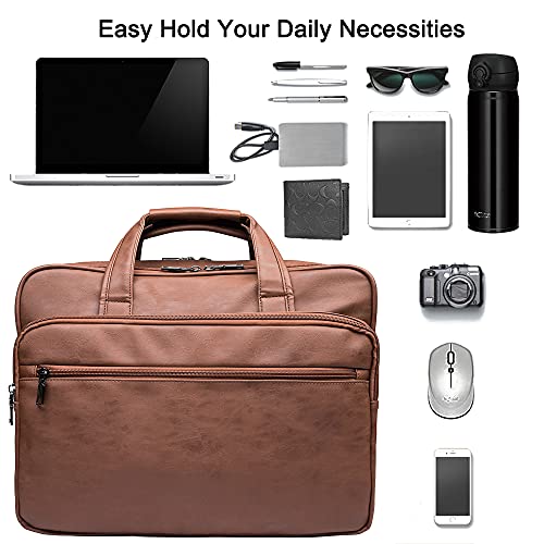 seyfocnia Leather Laptop Bag, Men's 15.6 Inche 17.3 Inche Messenger Briefcase Business Satchel Computer Handbag Shoulder Bag - color: [H]brown, size: 17.3 inch
