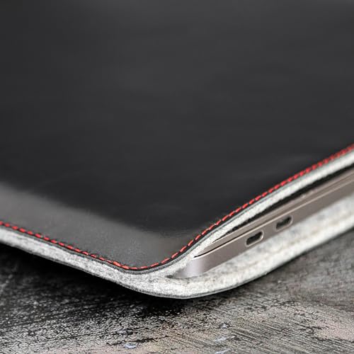 Casemade Real Leather Laptop Sleeve for MacBook Pro & Air Fits 13, 14, 15 & 16 Inch - Genuine Full Grain Leather with Soft Wool Lining (14-inch Pro M1/M2/M3/M4/M5) - color: Black, size: 14" Pro M1-M5