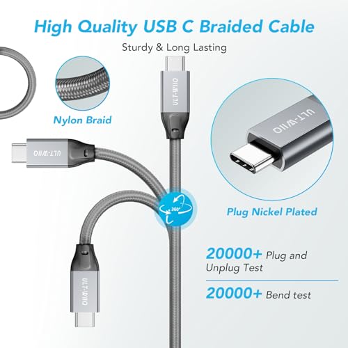 ULT-WIIQ 6.6FT USB C to USB C 3.2 Gen 2 x 2 Video Cable for Portable Monitor, 4K@144/120/60Hz 8K Display Cable, 20Gbps Data Transfer, PD 3.1 240W Fast Charging, for iPhone 17, MacBook, SSD, CarPlay - size: 6.6FT