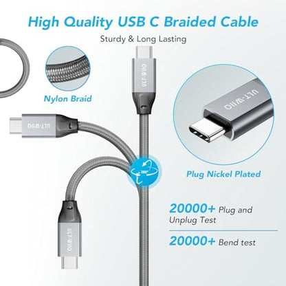 ULT-WIIQ 6.6FT USB C to USB C 3.2 Gen 2 x 2 Video Cable for Portable Monitor, 4K@144/120/60Hz 8K Display Cable, 20Gbps Data Transfer, PD 3.1 240W Fast Charging, for iPhone 17, MacBook, SSD, CarPlay - size: 6.6FT