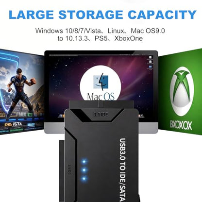 USB 3.0 to IDE SATA Adapter Hard Drive Reader, Type C USB to External Hard Drive Disk HDD Converter Kit for Universal 2.5/3.5 HDD SSD with Power Supply