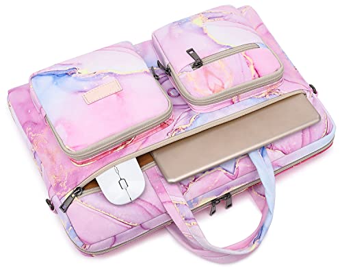 Laptop Shoulder Bag15.6inch women men Waterproof 16inch Computer Bags Women Business Office Work Bag Briefcase 14 inch case - color: Pink Marble