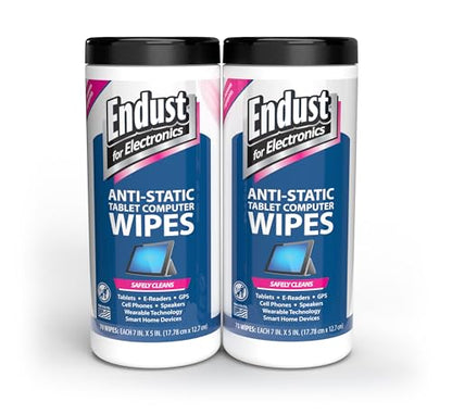 Endust For Electronics; Anti-Static Screen & Surface Cleaning Wipes; For Tablet, E-Reader, Monitor, Laptop, Phone, TV, and More; Pre-Moistened, Alcohol & Ammonia Free, 140 Wipes (Pack of 2) - size: 1 Count (Pack of 2)