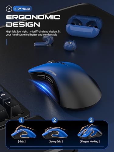 RAPIQUE Bluetooth Wireless Mouse - Dual Bluetooth & 2.4 GHz,Gradient Blue | Comfortable Grip, Quiet Clicks, Low Power - 3-Device Switching mouse for Laptop, PC, Mac, Tablet and Computer - color: Gradient Blue