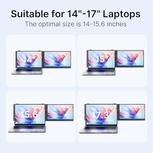 Laptop Screen Extender - Ultra-Thin 1.3lbs 14" FHD IPS Dual Portable Monitor Extension for Laptop, Attachment Plug & Play for 13-17" Laptops, Second Extra Travel Display for Windows/Mac/Android - size: 14"