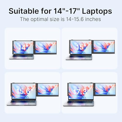 Laptop Screen Extender - Ultra-Thin 1.3lbs 14" FHD IPS Dual Portable Monitor Extension for Laptop, Attachment Plug & Play for 13-17" Laptops, Second Extra Travel Display for Windows/Mac/Android - size: 14"