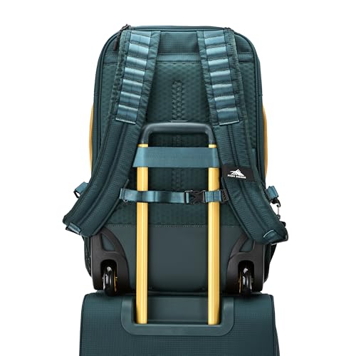 High Sierra Hi-Life 3-in-1 Convertible Wheeled Backpack - Features Removable Daypack, Stack-It Strap, Adjustable Handle, Fleeced Pocket For Scratch Protection, Dual Water Bottle Pockets - Green/Yellow