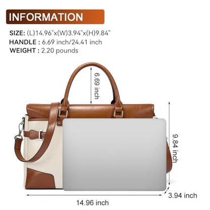 BOSTANTEN Briefcase for Women Leather Laptop Bag 15.6 inch Computer Messenger Office Business Work Tote - color: Apricot