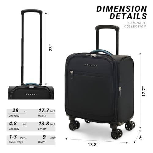 Verage Underseat Carry On Luggage with Wheels,14.5-Inch Plus Underseat | Personal Item Bag,Airline Approved, Laptop Compartment, USB Charging Port - color: Black, size: 14.5-Inch Plus Underseat