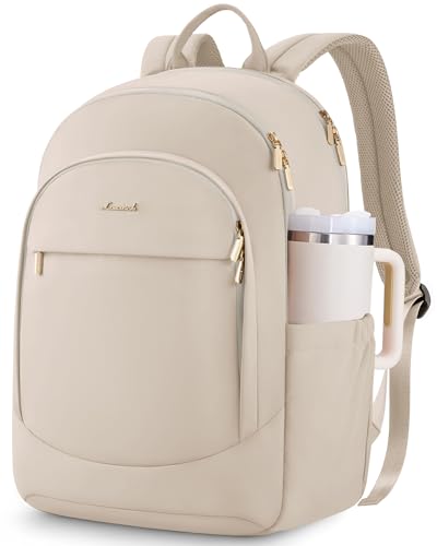 LOVEVOOK Laptop Backpack for Women, Business Backpack Purse, Large Capacity Casual Daypack, Work Computer Backpack for Gift - color: Light Beige, size: 18 inches