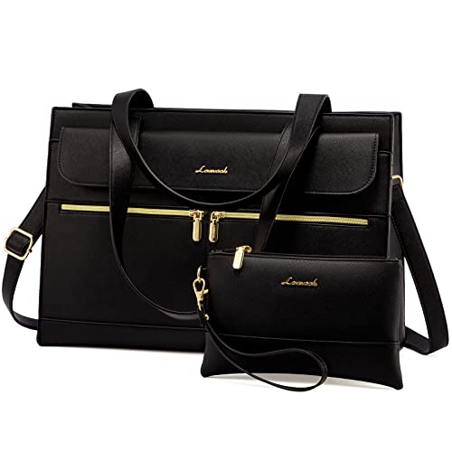 LOVEVOOK Laptop Tote for Women - 15.6 Inch Professional PU Leather Computer Briefcase, Waterproof Handbag, Large Capacity Business Teacher Office Bag, Crossbody Purse - Black - color: Black-2, size: 15.6 Inch