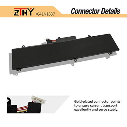 76Wh C41N1837 Laptop Battery Replacement for Asus Rog Zephyrus GA502 GU502 | GX502 GU532 GX532 GA501I GA502IU GA502GU GA502IV GA532DU GU502DU GU502GU GU502GV GU502LW GU532LV GU532GU GX502GW 15.4V - size: 11.34*3.86*0.39 inch C41N1837