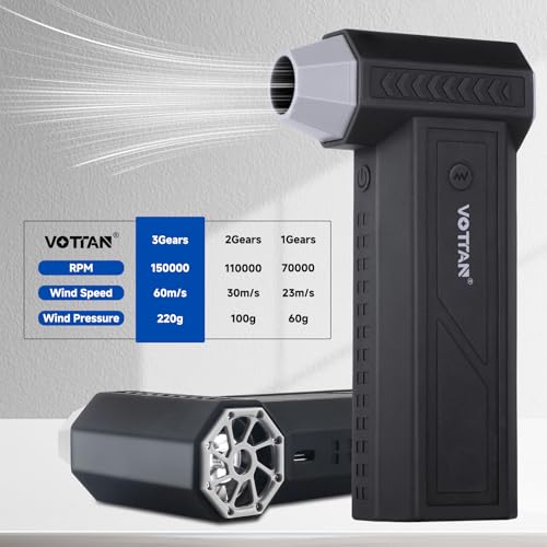 VOTTAN Compressed Air Duster Cordless 3-Speed Adjustable Rechargeable Mini Blower for Computer Keyboard, Car Cleaning, Home