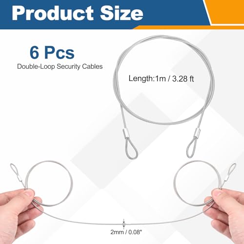 6 Pcs Security Cable Lock - Double Loop Cable (3.28 ft x 0.08 Inch) Vinyl Coated 304 Stainless Steel Safety Flexible Wire Rope Luggage Bike Anti-Theft Security Chain Lock, Silver - color: Silver, size: 3.28 ft x 0.08 Inch