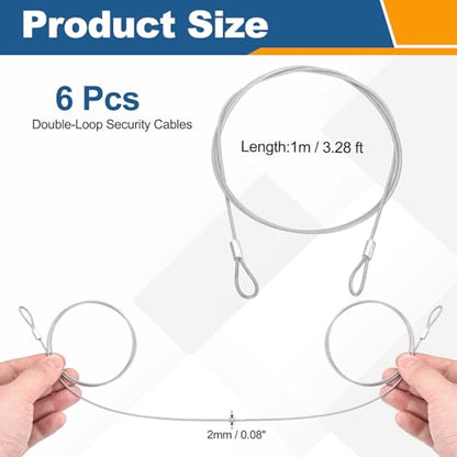 6 Pcs Security Cable Lock - Double Loop Cable (3.28 ft x 0.08 Inch) Vinyl Coated 304 Stainless Steel Safety Flexible Wire Rope Luggage Bike Anti-Theft Security Chain Lock, Silver - color: Silver, size: 3.28 ft x 0.08 Inch