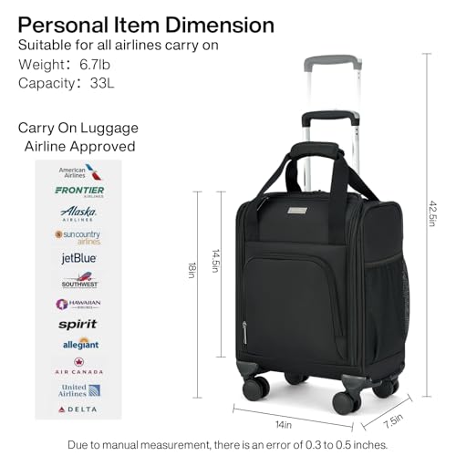MILADA Underseat Carry On Luggage with Wheels, Airline Approved 16-inch Spinner Small Suitcase, Softside Travel Luggage, Personal Item Overnight Bag, Business Mini Suitcase for Women and Men, Black - color: Black