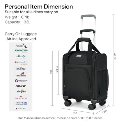 MILADA Underseat Carry On Luggage with Wheels, Airline Approved 16-inch Spinner Small Suitcase, Softside Travel Luggage, Personal Item Overnight Bag, Business Mini Suitcase for Women and Men, Black - color: Black