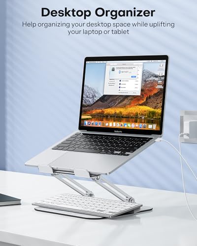 OMOTON Laptop Stand, Adjustable Metal Foldable Riser 10-17.2", Silver | Ergonomic Cooling Laptop Holder, Height Adjustable to 270mm for Sit-Stand, Portable Travel