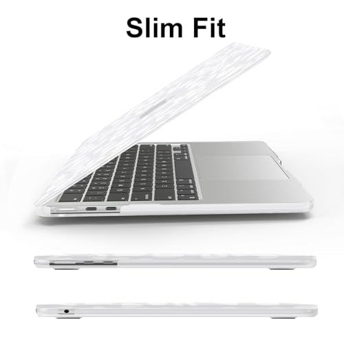 AKIT for MacBook Air 13 inch Case M5 M4 M3 M2 2026-2022, White Leopard | A3449 A3240 A3113 A2681, Aesthetic Pattern Hard Shell Laptop Case+Screen Protector+Keyboard Cover for MacBook Air 13.6 inch - color: Leopard White