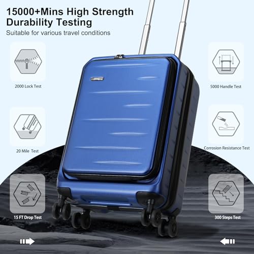 CENSIEN 20 Inch Carry On Luggage 22×14×9 Airline Approved with Front Pocket | Front Opening with Laptop Pocket,Lightweight ABS+PC Hard Shell Suitcases,360° Spinner Wheels,TSA Lock,YKK Zipper,Blue - color: Navy Blue, size: 20 Inch