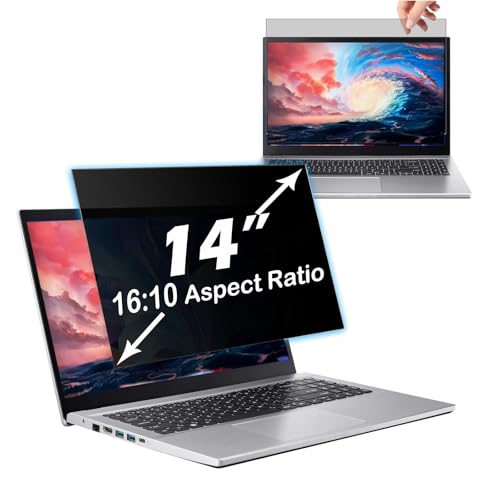 14 Inch Laptop Privacy Screen for 16:10 Monitors, Anti-Spying, Anti-Glare, Blue Light Filter, Removable Privacy Shield for Lenovo, Dell, HP, Acer, ASUS, and Other Computers (14 Inch (16:10)) - size: 14 Inch (16:10)