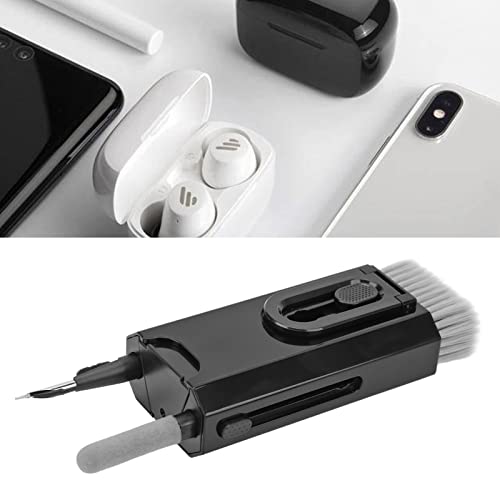 8 in 1 Phone Cleaning Brush, Detachable Hook and Hoop, Deep Crevice Cleaning, Built in Key Puller, for Headset, Earbuds, Tablet, Keyboard, Laptop, with Push Pull Tool (Black) - color: Black