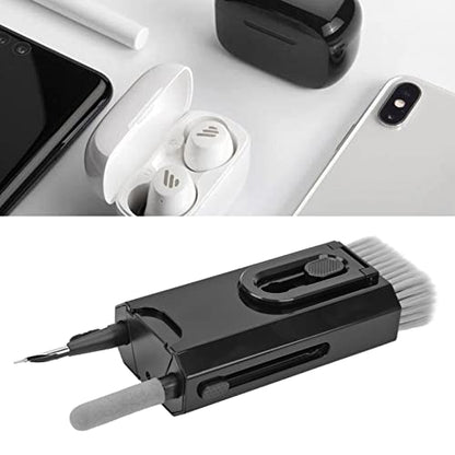 8 in 1 Phone Cleaning Brush, Detachable Hook and Hoop, Deep Crevice Cleaning, Built in Key Puller, for Headset, Earbuds, Tablet, Keyboard, Laptop, with Push Pull Tool (Black) - color: Black