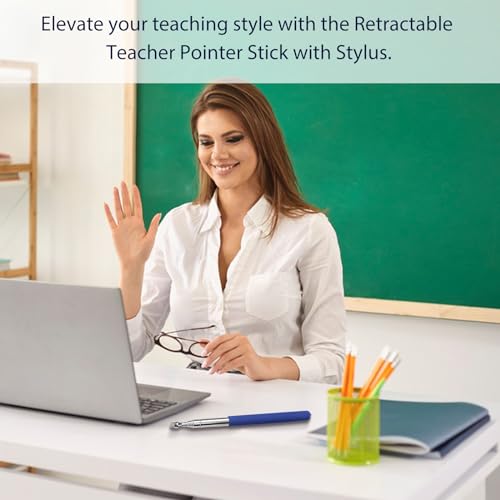 Retractable Teacher Pointer 𝟑𝟗.𝟓'', Pointer Stick with 𝗦𝘁𝘆𝗹𝘂𝘀 Smooth Sensitive Tablet Pen Stylus Pen, Teacher Coach Presenter Pointer Blue - color: Blue