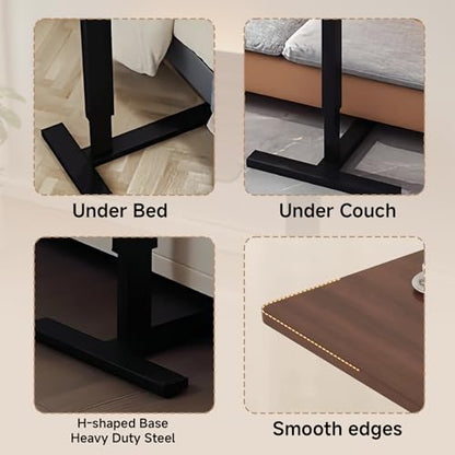 Overbed Bedside Desk with Hidden Wheels, Height Adjustable Rolling Laptop Stand, Tilting Over Bed Table for Bed Sofa, Mobile Bedside Table,Walnut - color: Walnut, style: Basic