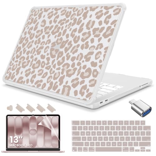 Teryeefi Anti-Crack Case Cover for MacBook Neo 13 inch 2026 Release A3404 | flexible TPU/shockproof/ ultra thin /lightweight/ anti fingerprint / with keyboard cover screen protector/ Leopard Print - color: Leopard Print