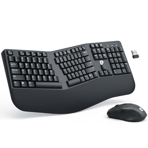 Ergonomic Wireless Keyboard and Mouse Combo, 2.4GHz USB Full Size Keyboard with Wrist Rest and 3 Level DPI Adjustable Wireless Mouse for PC and Laptop Use - Black - color: NK-905 Black
