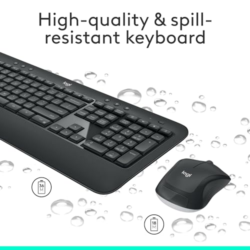 Logitech MK540 Full Size Advanced Wireless Keyboard and Mouse Combo | Full size quiet keyboard with number pad & integrated palm rest, full size ambidextrous mouse, includes USB-A Nano Receiver