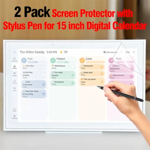 Screen Protector & Stylus Pen Compatible With 15 inch Digital Calendar | 2 Pack Screen Protector & 3-in-1 Stylus Pen for 15 inch Digital Calendar,Anti-Glare, Fingerprint & Smudge Resistant