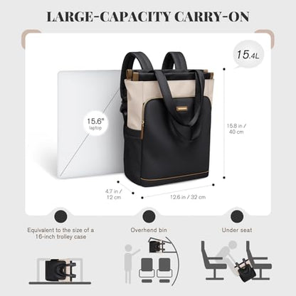 GOLF SUPAGS Convertible Laptop Backpack for Women Casual Daypack Notebook Tote Bag for Work College Travel Leisure (Black & White) - color: Black & White
