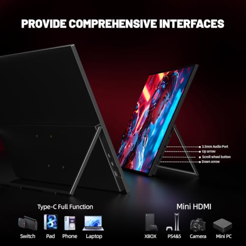 Portable Monitor 4K 23.8" 3840 * 2160 UHD 100% sRGB 60Hz HDMI USB-C 24" Large Travel Monitor for Laptop, Built-in Stand & VESA Mount, Second Screen for PC Game Consoles - size: 23.8"