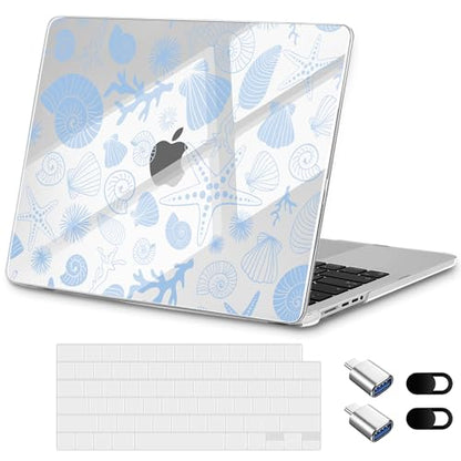 for New MacBook Pro 14 inch Case 2026 2025 M5 2024 M4 2023 Release– Aesthetic Cute Design Ultra Thin Clear Laptop Shell 6-in-1 Bundle with TPU Keyboard Cover & OTG Adapters, Shell - color: Shells and Conches