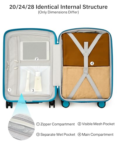 Hanke 20 Inch Expandable Carry On Luggage, Hard Shell with Side Hook | PC Hard Shell, Overhead Bin, Expandable Up to 15%, 8 Spinner Wheels, TSA Lock, Lightweight, Weekend Getaway - color: Caribbean Blue, size: 20 Inch EXT