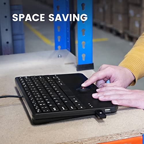 Perixx PERIBOARD-526 US, Wired Mini USB Keyboard with Trackball - X Type Scissor Keys - 11.18x7.17x1.1 Inches - Build-in 2 USB Hubs - US English - style: Trackball Keyboard