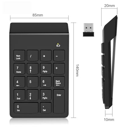 NOOX Wireless Number Pad, Portable Numeric Keypad 2.4G 18 Keys 10 Key USB Keypad for Laptop/Notebook/Surface Pro/PC, Financial Accounting Number Pad Keyboard - Black