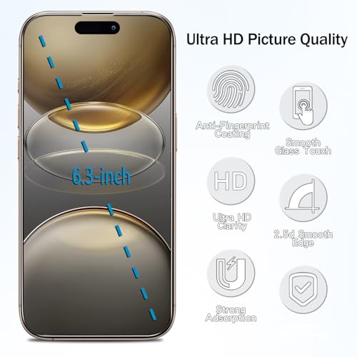 2 Pack Anti Blue Light Screen Protector for iPhone 16 Pro/iPhone 17 Eye Protection Tempered Glass Film, Easy to Install, Bubble Free - size: iPhone 16 Pro/17 6.3-inch