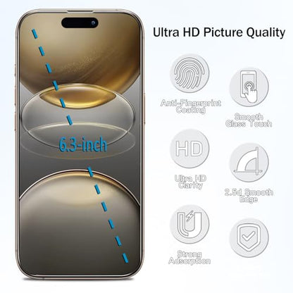 2 Pack Anti Blue Light Screen Protector for iPhone 16 Pro/iPhone 17 Eye Protection Tempered Glass Film, Easy to Install, Bubble Free - size: iPhone 16 Pro/17 6.3-inch